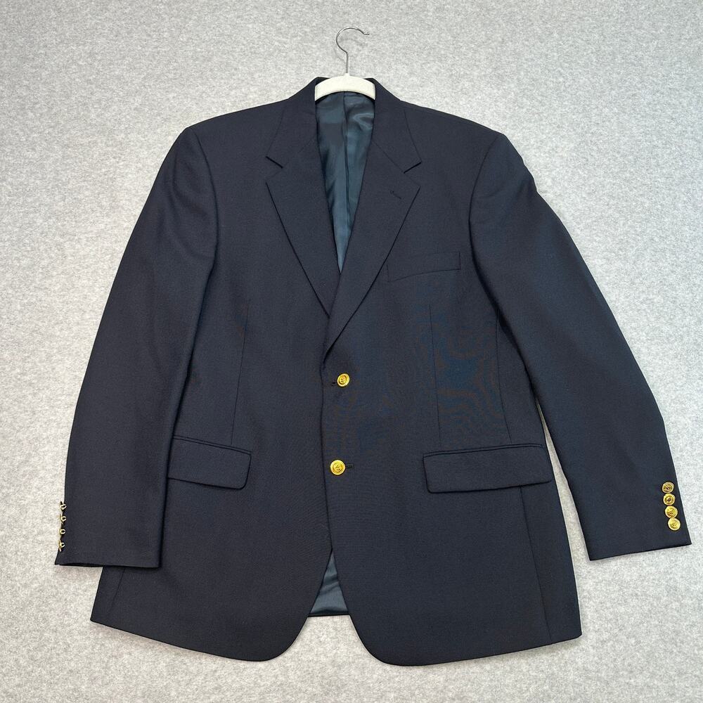 Palm Beach Blazer Mens 42R Single Breasted Navy Blue Gold Shield Buttons Lined